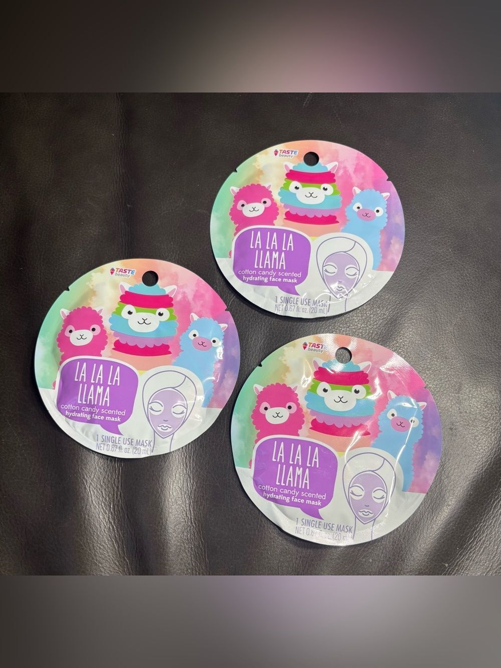 3 New La La La Llama Cotton Candy Hydrating Face Mask - Colorful Packaging